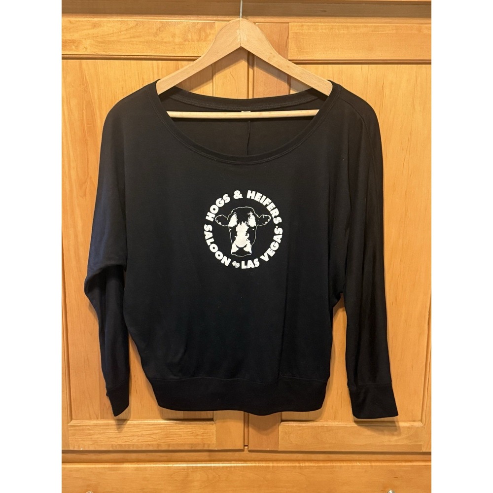 HOGS & HEIFER SALOON Women Dolman Sleeve Black Med/Lg Las Vegas Biker Bar